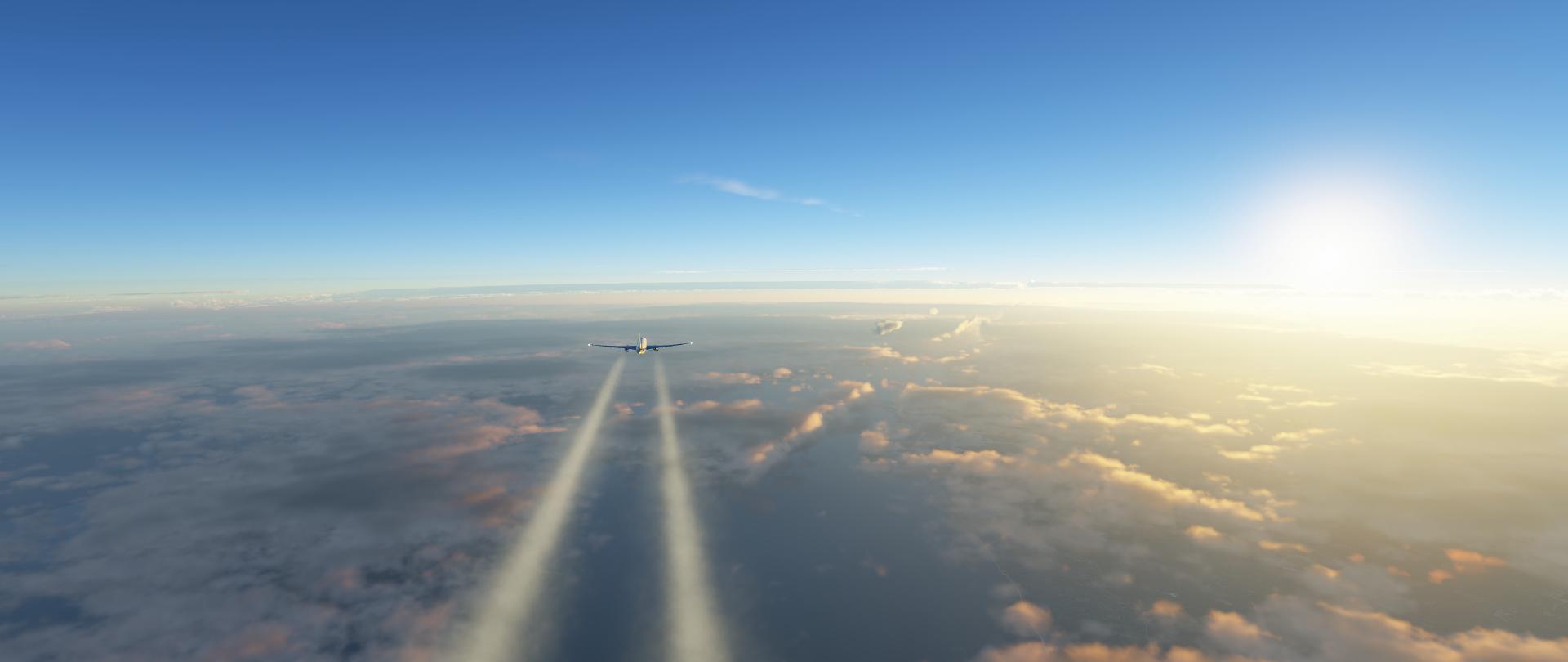 FlightFactor 777 cruising into sunset